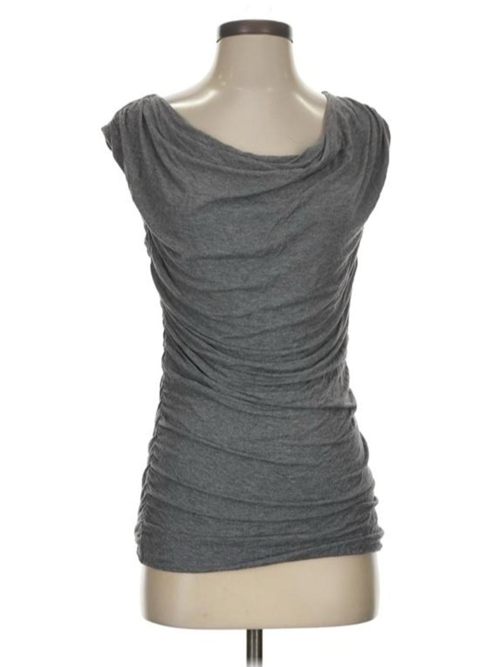 Gray Ruched Sleeveless Drape Neck Top